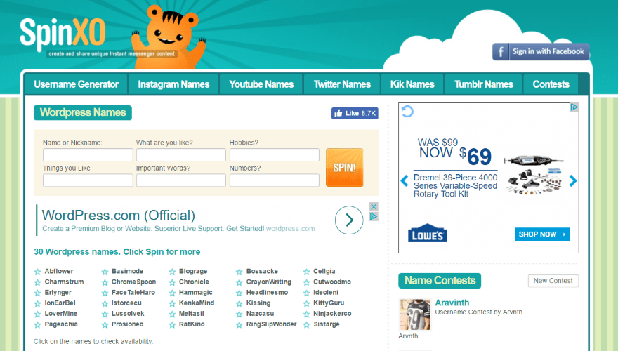 4 SpinXO WordPress Names