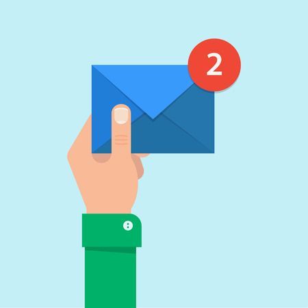 Stock vector email message concept new incoming message sms hand holding envelope letter delivery of messages sms