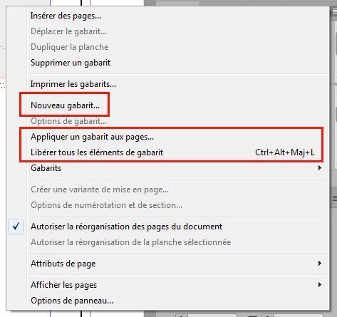 Menu panneau page
