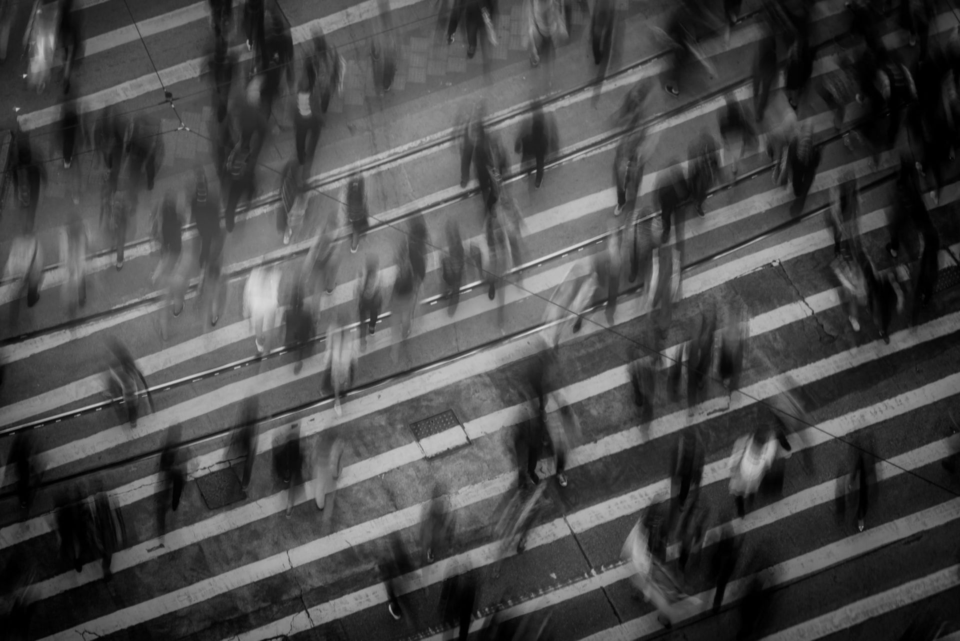 Black and white city crosswalk
