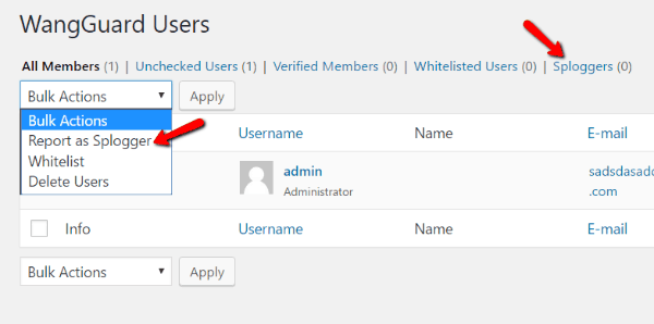 Bulk delete wordpress spam users wangguard