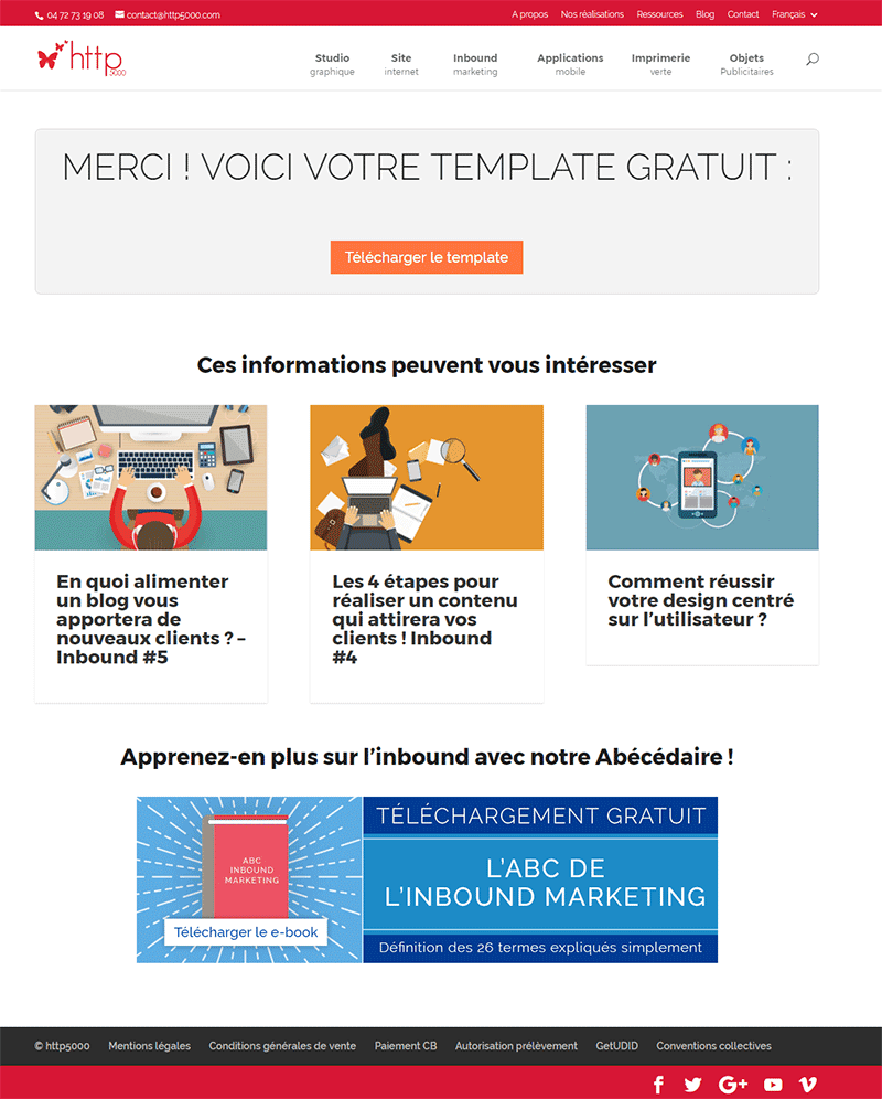 Exemple page remerciement inbound marketing