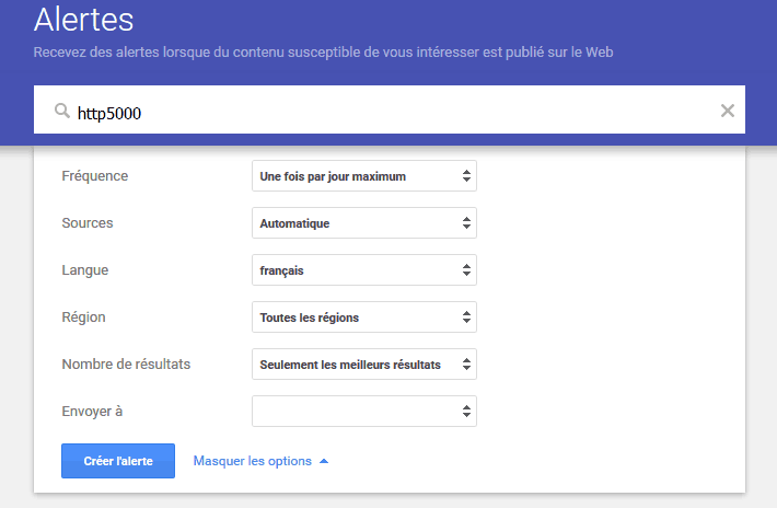 Google alerts options