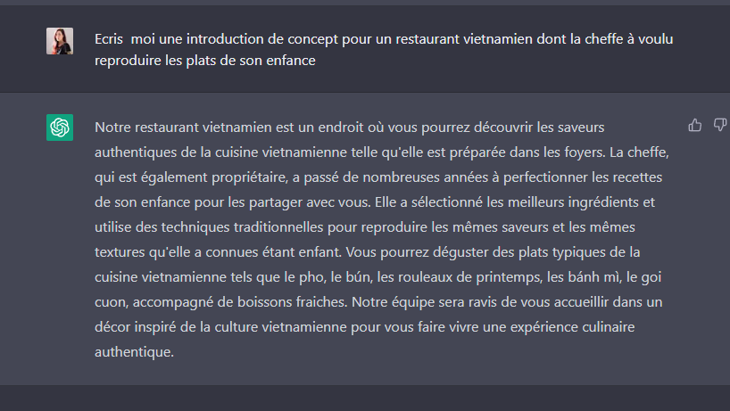 Example of a request with Chat GPT